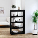 bogreol/rumdeler 80x30x135,5 cm massivt fyrretræ sort