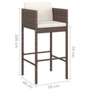 barstole 2 stk. med hynder polyrattan brun