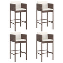 barstole 4 stk. med hynder polyrattan brun
