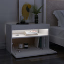 sengebord med LED-lys 60x35x40 cm konstrueret træ hvid