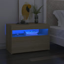 sengebord med LED-lys 60x35x40 cm konstrueret træ sonoma-eg