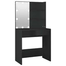 makeupbord med LED-lys 74,5x40x141 cm sort