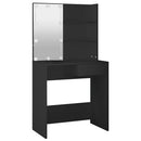 makeupbord med LED-lys 74,5x40x141 cm sort
