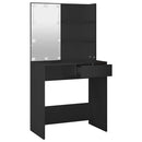 makeupbord med LED-lys 74,5x40x141 cm sort