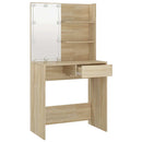 makeupbord med LED-lys 74,5x40x141 cm konstrueret træ sonoma-eg