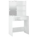makeupbord med LED-lys 74,5x40x141 cm hvid højglans