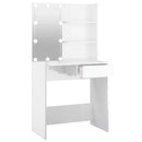 makeupbord med LED-lys 74,5x40x141 cm hvid højglans