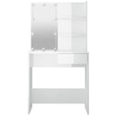 makeupbord med LED-lys 74,5x40x141 cm hvid højglans