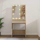 makeupbord med LED-lys 60x40x140 cm sonoma-eg