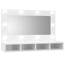spejlskab med LED-lys 90x31,5x62 cm hvid højglans