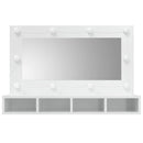 spejlskab med LED-lys 90x31,5x62 cm hvid højglans