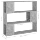 bogreol/rumdeler 100x24x94 cm konstrueret træ betongrå