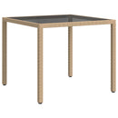 havebord 90x90x75 cm hærdet glas og polyrattan beige