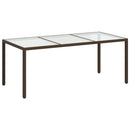 havebord 190x90x75 cm hærdet glas og polyrattan brun