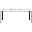 havebord 190x90x75 cm hærdet glas og polyrattan brun