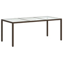 havebord 190x90x75 cm hærdet glas og polyrattan brun