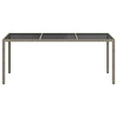 havebord 190x90x75 cm hærdet glas og polyrattan grå