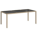 havebord 190x90x75 cm hærdet glas og polyrattan beige