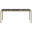 havebord 190x90x75 cm hærdet glas og polyrattan beige