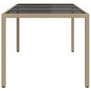 havebord 190x90x75 cm hærdet glas og polyrattan beige