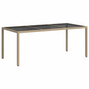 havebord 190x90x75 cm hærdet glas og polyrattan beige