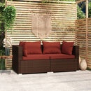 2-personers sofa med hynder polyrattan brun
