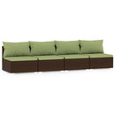 4-personers sofa med hynder polyrattan brun
