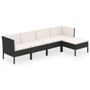 loungesæt til haven 5 dele med hynder polyrattan sort