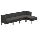 loungesæt til haven 5 dele med hynder polyrattan sort
