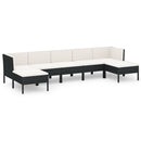 loungesæt til haven 7 dele med hynder polyrattan sort