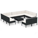 loungesæt til haven 12 dele med hynder polyrattan sort