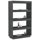 bogreol/rumdeler 80x35x135 cm massivt fyrretræ grå