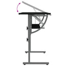 skrivebord 110x53x(58-87) cm konstrueret træ og stål sort grå