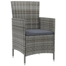 udendørs spisebordssæt 3 dele med hynder polyrattan grå