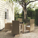 udendørs spisebordssæt 5 dele med hynder polyrattan beige