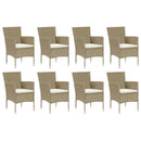 spisebordssæt til haven med hynder 9 dele polyrattan beige