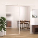 skydedør 102,5x205 cm hærdet matteret glas og aluminium hvid