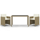 spisebordssæt til haven 3 dele med hynder polyrattan beige