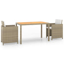 spisebordssæt til haven 3 dele med hynder polyrattan beige
