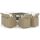 spisebordssæt til haven 9 dele med hynder polyrattan beige