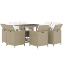 spisebordssæt til haven 9 dele med hynder polyrattan beige