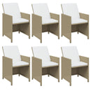 spisebordssæt til haven 7 dele med hynder polyrattan beige