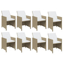 spisebordssæt til haven 9 dele med hynder polyrattan beige
