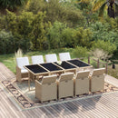 spisebordssæt til haven 9 dele med hynder polyrattan beige