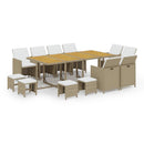 spisebordssæt til haven 13 dele med hynder polyrattan beige