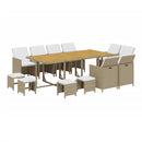 spisebordssæt til haven 13 dele med hynder polyrattan beige