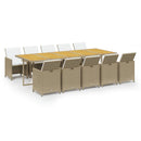 spisebordssæt til haven 11 dele med hynder polyrattan beige