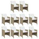 spisebordssæt til haven 15 dele med hynder polyrattan beige