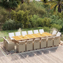 spisebordssæt til haven 17 dele med hynder polyrattan beige