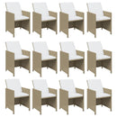 spisebordssæt til haven 17 dele med hynder polyrattan beige